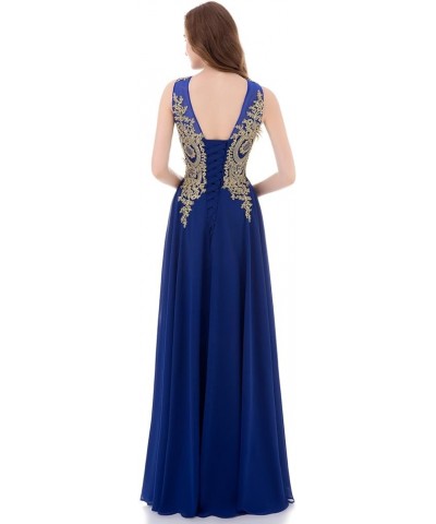 Gold Lace A Line Long Chiffon Women Formal Corset Prom Evening Dresses Royal Blue $38.85 Dresses