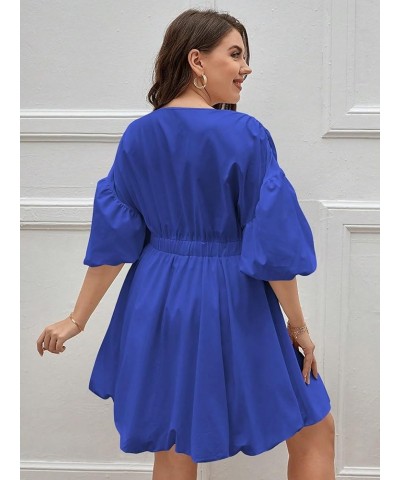 Women's Plus Size Deep V Neck Puff Lantern Sleeve Flowy Flare Dress A Line Mini Dress Blue $22.79 Dresses