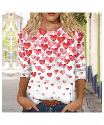 Women Long Sleeve Casual Shirts Fashionable Valentine's Day Funky Love Heart Prints Crew Neck Long Sleeve Tops Shirt 1-pink $...