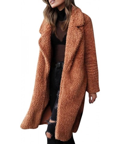 Long Winter Coats For Women 2023 Fashion Casual Fluffy Fleece Open Front Lapel Jacket Cozy Solid Shearling Shaggy Cardigan A0...