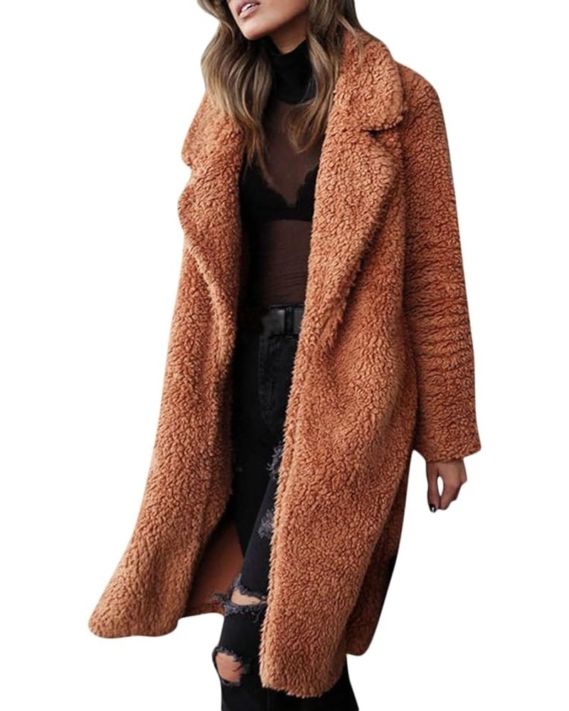 Long Winter Coats For Women 2023 Fashion Casual Fluffy Fleece Open Front Lapel Jacket Cozy Solid Shearling Shaggy Cardigan A0...