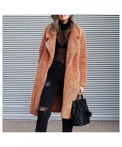 Long Winter Coats For Women 2023 Fashion Casual Fluffy Fleece Open Front Lapel Jacket Cozy Solid Shearling Shaggy Cardigan A0...