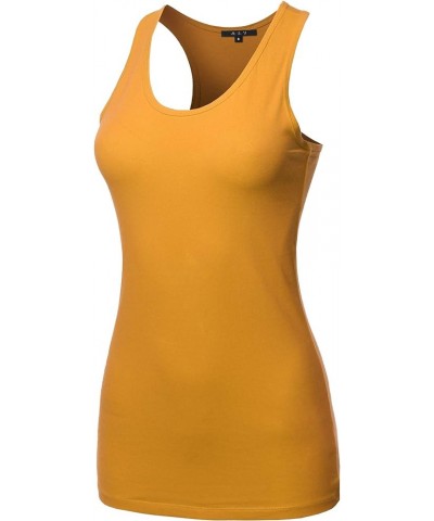 Women's Basic Solid Soft Cotton Scoop Neck Racer-Back Tank Top Dark Mustard $9.71 Tanks