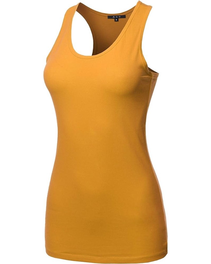 Women's Basic Solid Soft Cotton Scoop Neck Racer-Back Tank Top Dark Mustard $9.71 Tanks