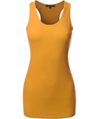 Women's Basic Solid Soft Cotton Scoop Neck Racer-Back Tank Top Dark Mustard $9.71 Tanks