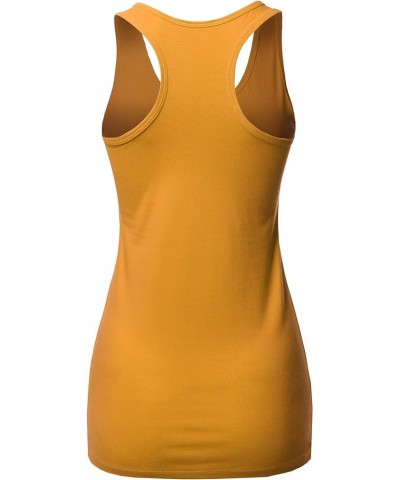 Women's Basic Solid Soft Cotton Scoop Neck Racer-Back Tank Top Dark Mustard $9.71 Tanks