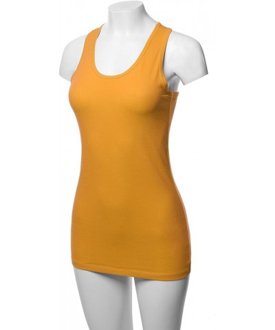 Women's Basic Solid Soft Cotton Scoop Neck Racer-Back Tank Top Dark Mustard $9.71 Tanks