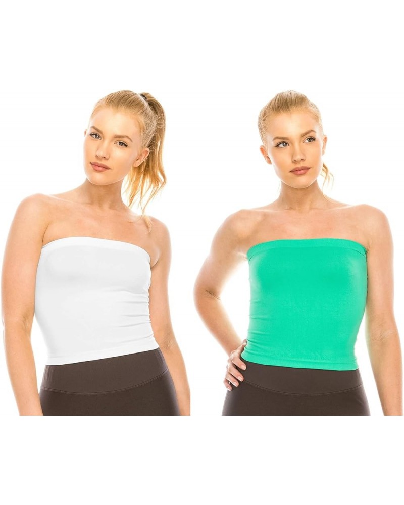 Mini Bandeau Strapless Tube Top, UV Protective Fabric, Rated UPF 50+, Made in USA White-mint Leaf $10.00 Tanks