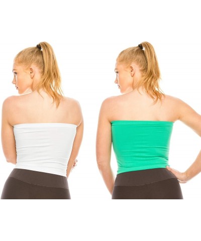 Mini Bandeau Strapless Tube Top, UV Protective Fabric, Rated UPF 50+, Made in USA White-mint Leaf $10.00 Tanks