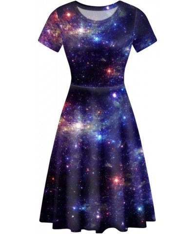 Women's Halloween Short Sleeves Dress Vintage Style Round Neck A-Line Flare Party Dresses Galaxy $13.94 Dresses