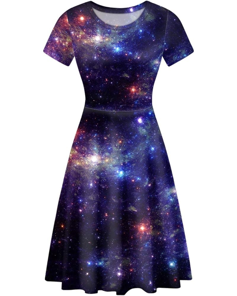 Women's Halloween Short Sleeves Dress Vintage Style Round Neck A-Line Flare Party Dresses Galaxy $13.94 Dresses