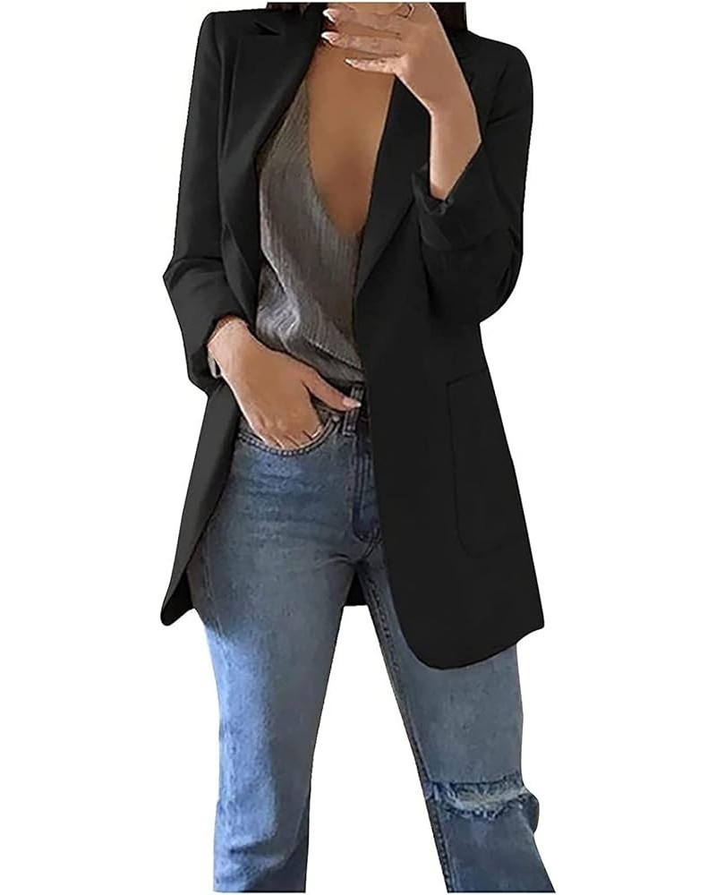 Blazer Jackets for Women Business Casual Plus Size Cropped Blazers Dressy Open Front Long Sleeve Cardigan Jacket B1-black $9....