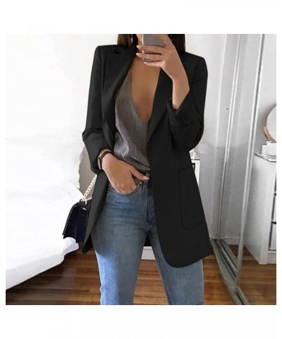 Blazer Jackets for Women Business Casual Plus Size Cropped Blazers Dressy Open Front Long Sleeve Cardigan Jacket B1-black $9....