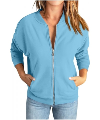 Womens Zip Up Sweatshirts Jackets Long Sleeve Casual Loose Outwear with Pockets 02-sky Blue $15.12 Jackets