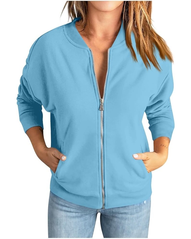 Womens Zip Up Sweatshirts Jackets Long Sleeve Casual Loose Outwear with Pockets 02-sky Blue $15.12 Jackets