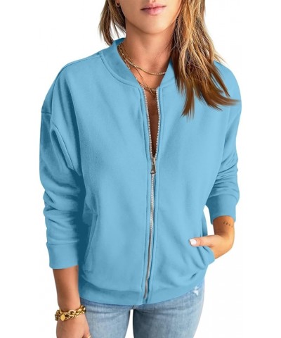 Womens Zip Up Sweatshirts Jackets Long Sleeve Casual Loose Outwear with Pockets 02-sky Blue $15.12 Jackets