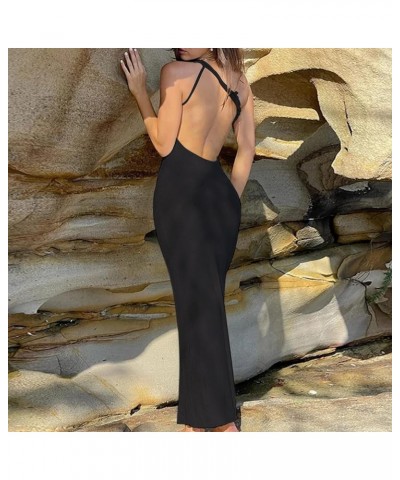 One Shoulder Dress for Women Ribbed Bodycon Ruched Sleeveless High Split Cocktail Party Maxi Dress Black-111 $17.33 Dresses