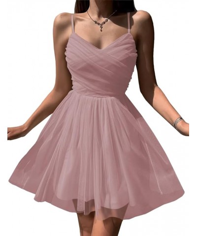 Tulle Homecoming Dresses for Teens Spaghetti Straps Short Mini Prom Party Cocktail Gowns Dusty Rose $32.99 Dresses