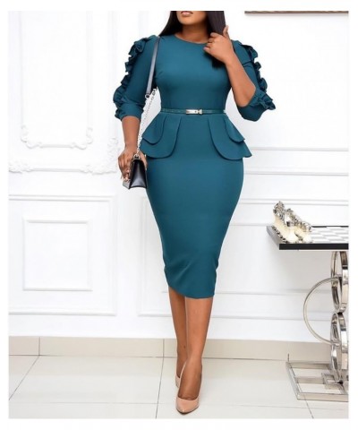 Women's Summer Soild Midi Bodycon Dresses Half Puff Sleeve Ruched Bodycon Cocktail Party Pencil Formal Dress Z01-green $11.12...