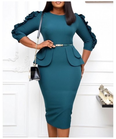 Women's Summer Soild Midi Bodycon Dresses Half Puff Sleeve Ruched Bodycon Cocktail Party Pencil Formal Dress Z01-green $11.12...