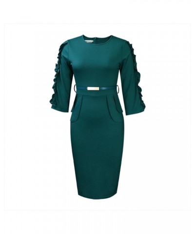 Women's Summer Soild Midi Bodycon Dresses Half Puff Sleeve Ruched Bodycon Cocktail Party Pencil Formal Dress Z01-green $11.12...