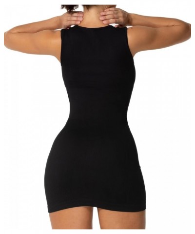 Women's Sexy Square Neck Dress Ribbed Sleeveless Cute Tank Top Party Club Seamless Bodycon Short Mini Casual Dresses Black $1...