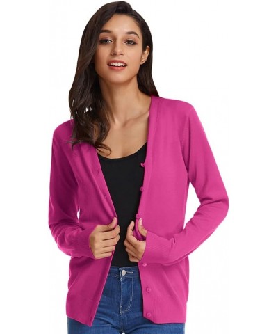 Women's Long Sleeve Button Down Sweater Classic V-Neck Knit Cardigan Magenta $15.51 Sweaters