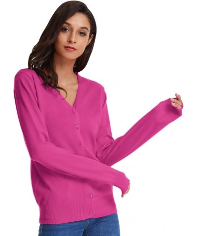 Women's Long Sleeve Button Down Sweater Classic V-Neck Knit Cardigan Magenta $15.51 Sweaters