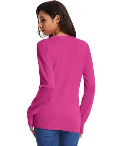 Women's Long Sleeve Button Down Sweater Classic V-Neck Knit Cardigan Magenta $15.51 Sweaters