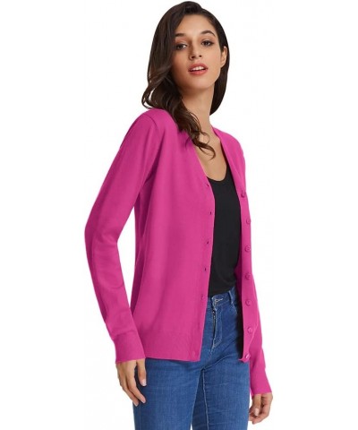 Women's Long Sleeve Button Down Sweater Classic V-Neck Knit Cardigan Magenta $15.51 Sweaters