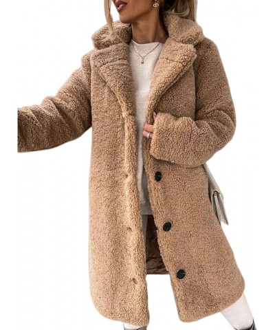 Women's Fuzzy Fleece Button Up Coats Lapel Open Front Long Cardigans Jackets Comfy Overcoat Winter Warm Outwear Coffee $14.43...