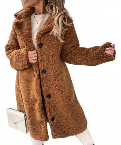 Women's Fuzzy Fleece Button Up Coats Lapel Open Front Long Cardigans Jackets Comfy Overcoat Winter Warm Outwear Coffee $14.43...