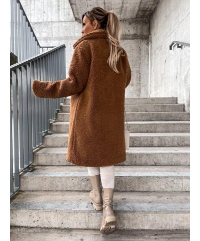 Women's Fuzzy Fleece Button Up Coats Lapel Open Front Long Cardigans Jackets Comfy Overcoat Winter Warm Outwear Coffee $14.43...