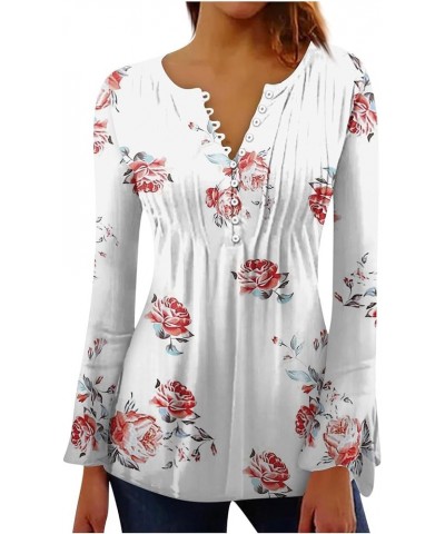 Womens Sweatshirt,Womens Swing Vintage Print Henley V Neck Shirts Pleated Button Down Casual Tunic Tops 5-white $9.35 Sets