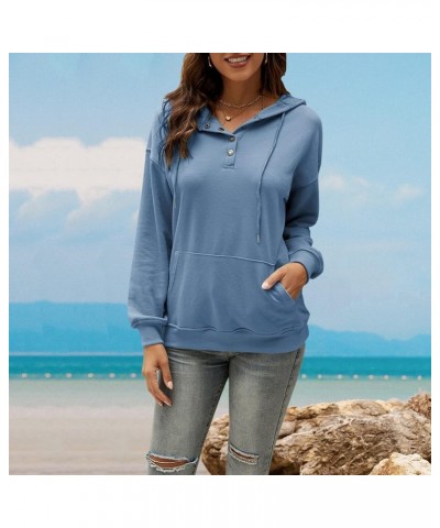 Women's Casual Hooded Drawstring Long Sleeve Button Down Hoodies Lightweight Pullover Sweatshirt Tops with Pockets Blue $19.4...