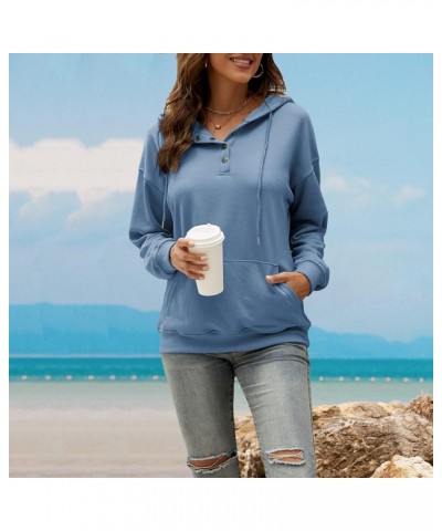 Women's Casual Hooded Drawstring Long Sleeve Button Down Hoodies Lightweight Pullover Sweatshirt Tops with Pockets Blue $19.4...