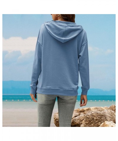 Women's Casual Hooded Drawstring Long Sleeve Button Down Hoodies Lightweight Pullover Sweatshirt Tops with Pockets Blue $19.4...