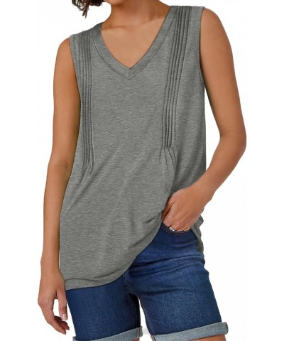 Summer Pleated Tank Tops for Women 2024 Loose Fit V Neck Sleeveless Tops Flowy E-grey $10.61 Tanks