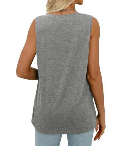 Summer Pleated Tank Tops for Women 2024 Loose Fit V Neck Sleeveless Tops Flowy E-grey $10.61 Tanks