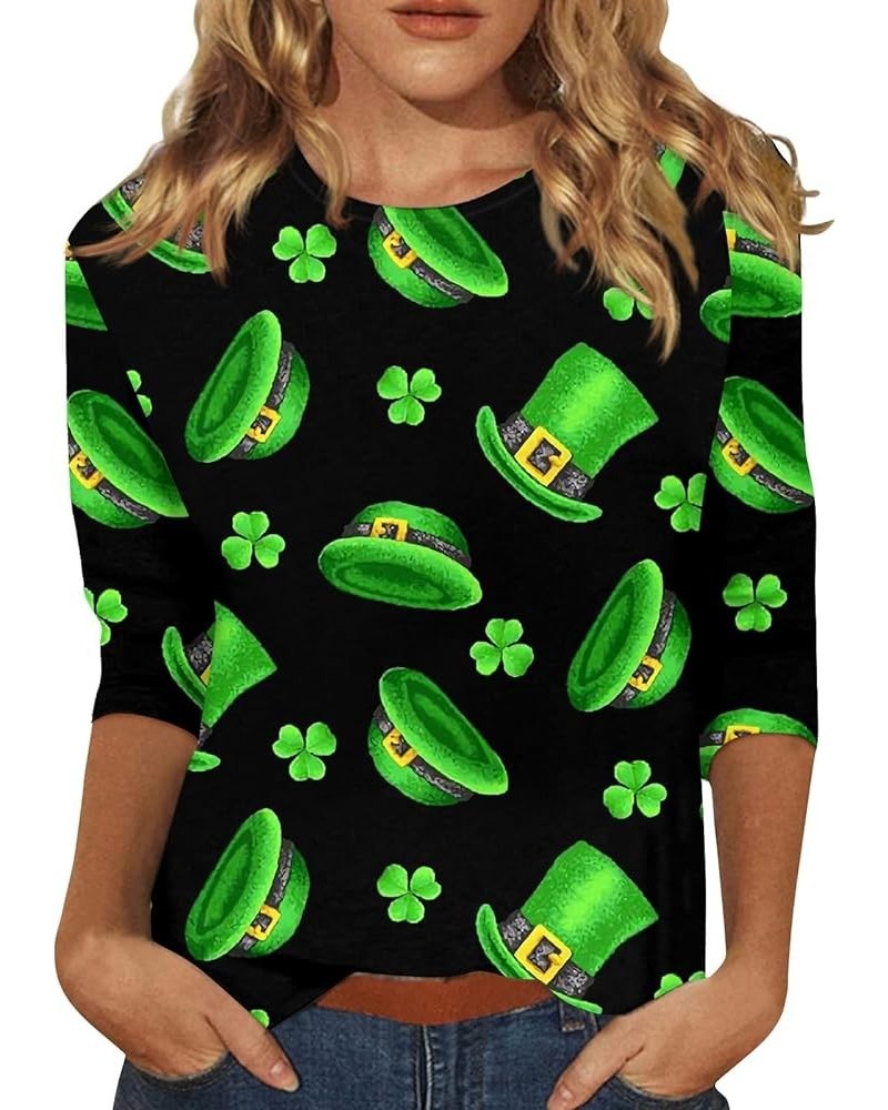 Ladies St Patricks and Easter Shirt 3/4 Sleeve Tops Summer O-Neck for Women Print Tunic Graphic Tops Dressy 2024 Blouse C-dar...