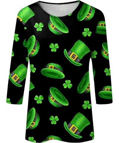 Ladies St Patricks and Easter Shirt 3/4 Sleeve Tops Summer O-Neck for Women Print Tunic Graphic Tops Dressy 2024 Blouse C-dar...