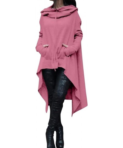 Womens Asymmetric Hem Long Sleeve Loose Casual Hoodies Sweatshirts Tunic Tops Cowl Neck High Low Cloak with Pockets Pink $10....