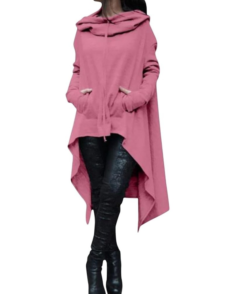 Womens Asymmetric Hem Long Sleeve Loose Casual Hoodies Sweatshirts Tunic Tops Cowl Neck High Low Cloak with Pockets Pink $10....