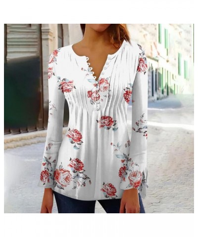 Womens Sweatshirt,Womens Swing Vintage Print Henley V Neck Shirts Pleated Button Down Casual Tunic Tops 5-white $9.35 Sets