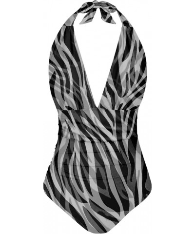 Swimsuits for Women One Piece Tummy Control V-Neck Halter High Cut Bathing Suits Vacation Swimwear Zebra Stripe $15.19 Swimsuits