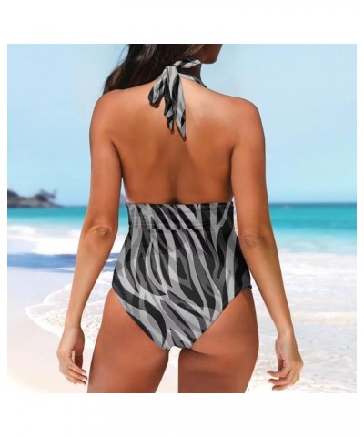 Swimsuits for Women One Piece Tummy Control V-Neck Halter High Cut Bathing Suits Vacation Swimwear Zebra Stripe $15.19 Swimsuits