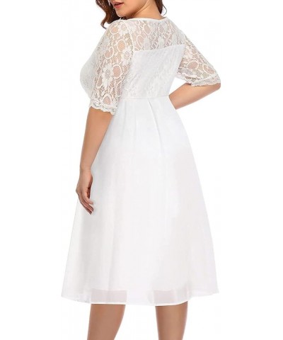 Plus Size Lace Chiffon Wedding Guest Dresses Women Cocktail Party Midi Dress Half Sleeve White $21.73 Dresses