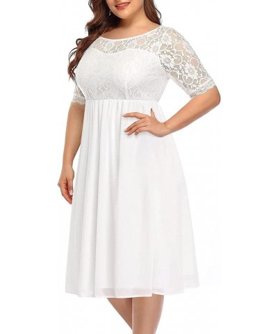 Plus Size Lace Chiffon Wedding Guest Dresses Women Cocktail Party Midi Dress Half Sleeve White $21.73 Dresses