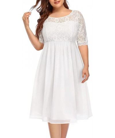 Plus Size Lace Chiffon Wedding Guest Dresses Women Cocktail Party Midi Dress Half Sleeve White $21.73 Dresses