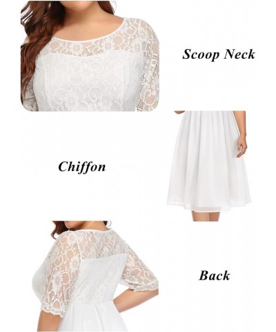 Plus Size Lace Chiffon Wedding Guest Dresses Women Cocktail Party Midi Dress Half Sleeve White $21.73 Dresses